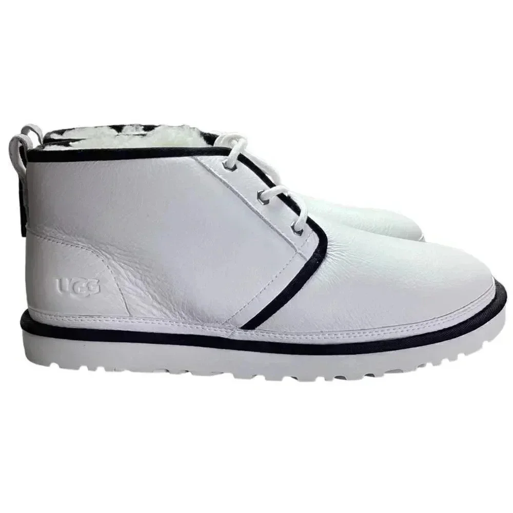 UGG Chukka Boots Shoes Mens 12 Black White Neumel Leather Sheepskin Lace Up NEW